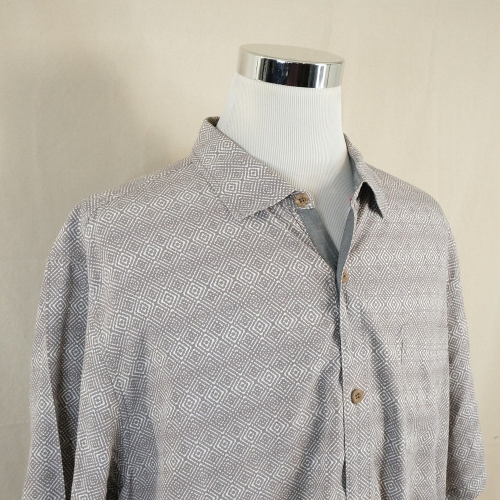 Tommy Bahama XXL Coconut Point Hawaiian Shirt Grey Geometric Tencel Blend Mens